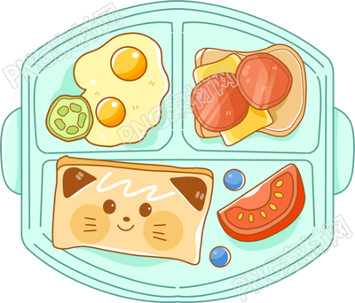 儿童餐盘卡通猫猫图案的三明治插画