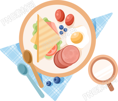 可商用早餐盘摆满美食PNG插画