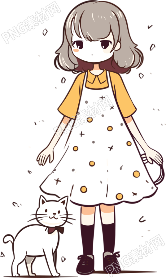 漂亮的女孩子和猫咪插画设计素材