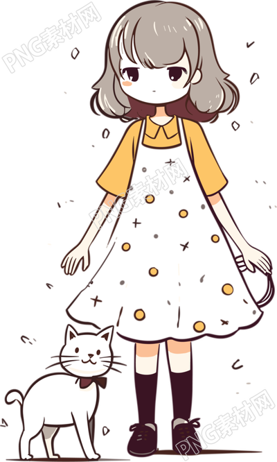 漂亮的女孩子和猫咪插画设计素材