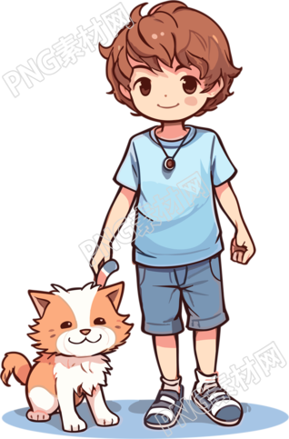 可爱卡通男孩和猫咪创意插画设计