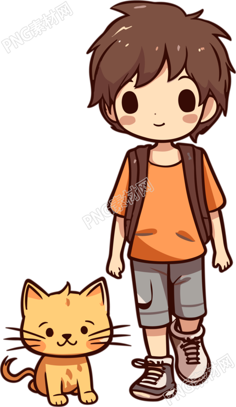 商业设计男孩和小黄猫插画素材