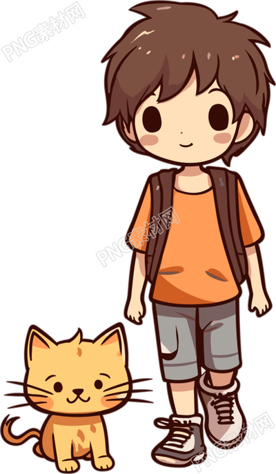 商业设计男孩和小黄猫插画素材