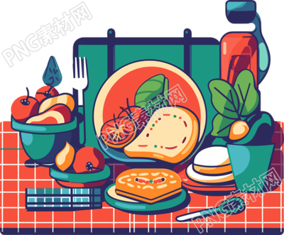 野餐毯上的美食精美插画设计