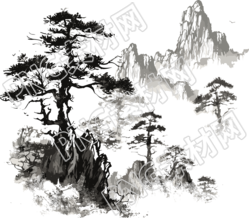 创意设计松树山脉水墨插画