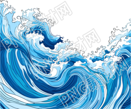 抽象手绘海浪插画透明背景
