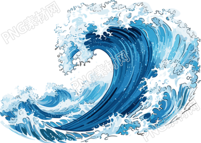 蓝色和深蓝白海浪元素插画
