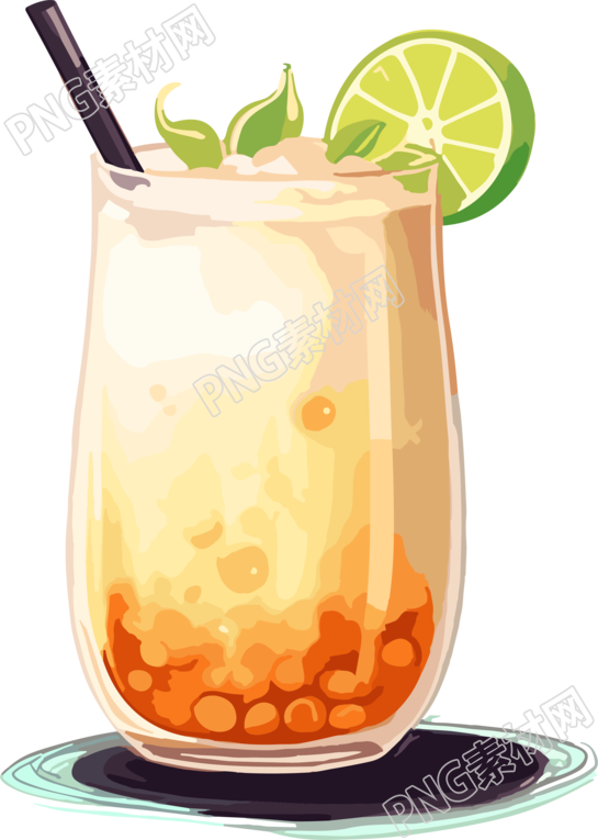 中国奶茶透明背景创意设计插图
