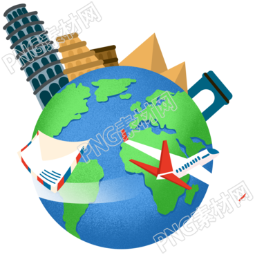 世界邮政日飞机信封环绕地球插画