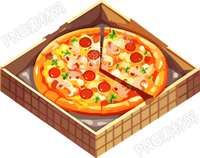漂亮盒子里的卡通披萨创意设计插图