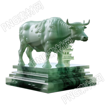 透明背景高清玉质雕刻牛插画素材