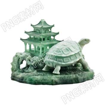 玉质雕刻亭子乌龟图形素材