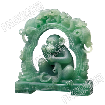 高清透明背景玉质雕刻小猴子PNG素材