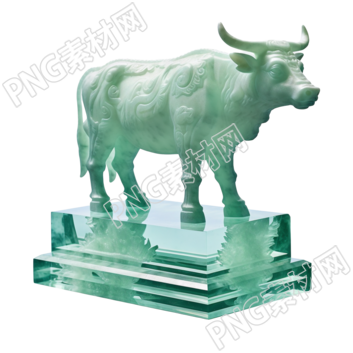 精细工艺玉质雕刻牛PNG创意设计元素