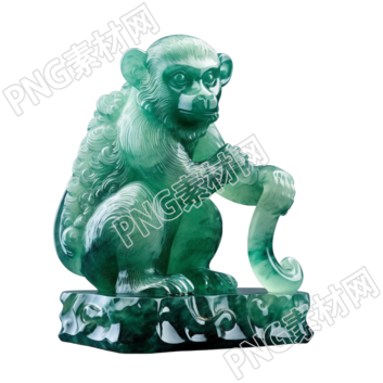 造型唯美的玉质雕刻猴子PNG创意设计素材