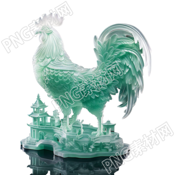 玉质雕刻大公鸡PNG创意设计元素