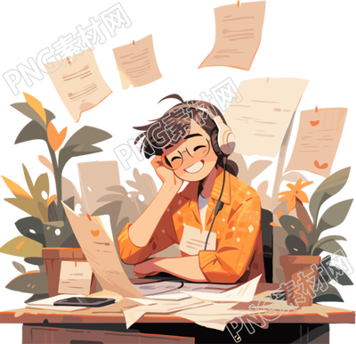 可商用戴耳机快乐学习的女学生素材