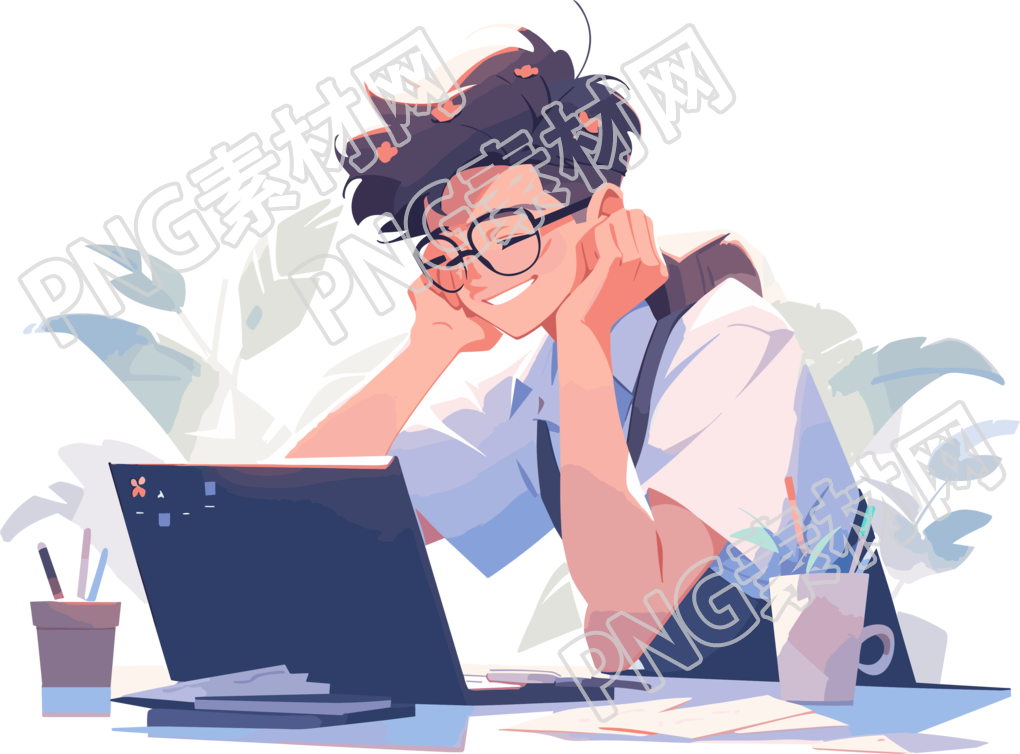 快乐学习的男同学插画