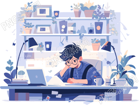 高清2D学习的男孩子插画素材