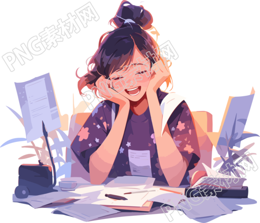 马尾女孩快乐完成作业素材