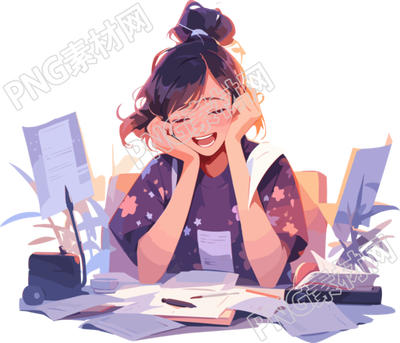 马尾女孩快乐完成作业素材