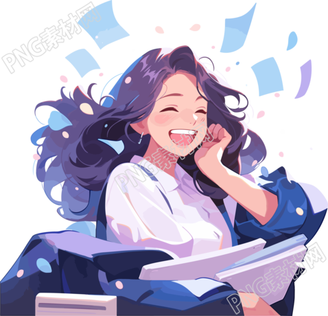 动漫风格快乐学习的女生插画