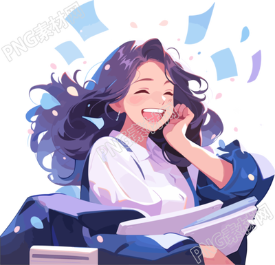 动漫风格快乐学习的女生插画