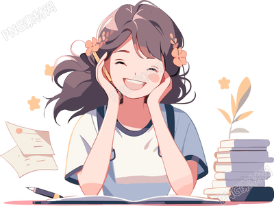 书桌前开心学习的学生插画素材