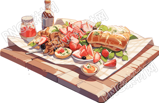 清新简约户外野餐美食插画设计