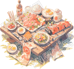 清新可爱的野餐毯搭配美食插画