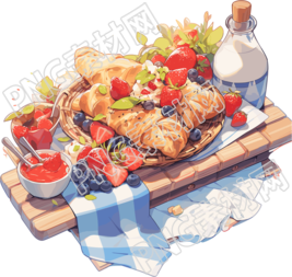 摆满美食的户外野餐毯高清插画设计