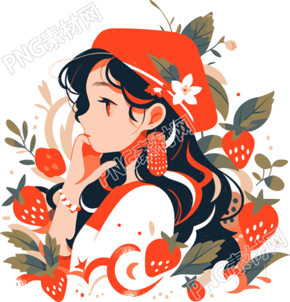 温暖调水果女孩图形设计插画