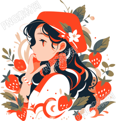 温暖调水果女孩图形设计插画