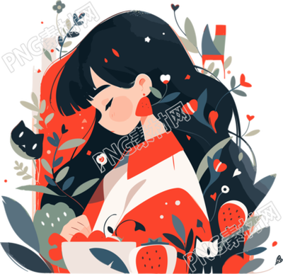 唯美水果女孩高清插画元素