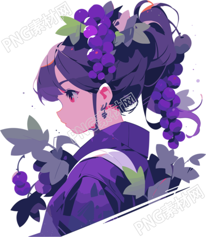 水果少女紫色葡萄图形插画元素
