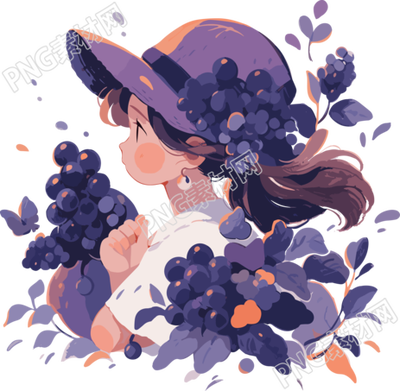 紫色系水果少女图形插画素材