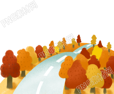卡通秋游路边的树木美景插画