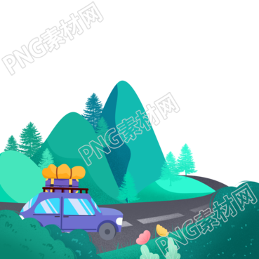 行驶在路上的小汽车秋游风光素材
