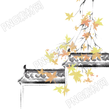 屋檐旁的枫叶手绘寒露节气插画