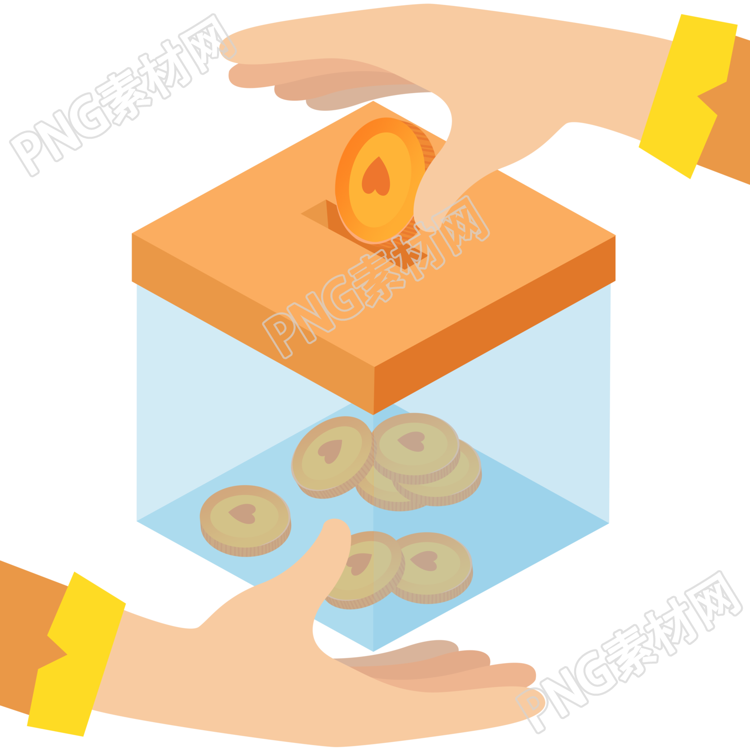 创意设计手拿金币投入捐款箱插画素材