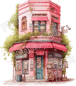 粉色小店艺术插图