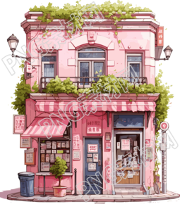 透明背景粉色家园可商用插画
