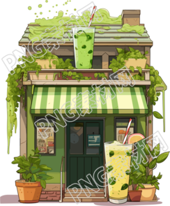 透明背景绿色商店插画设计素材