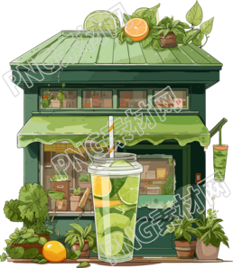 创意设计绿色冷饮店插画素材