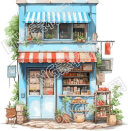 蓝色商店透明背景插画设计