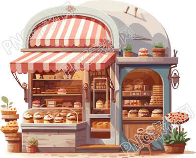 可商用糕点店铺透明背景插画