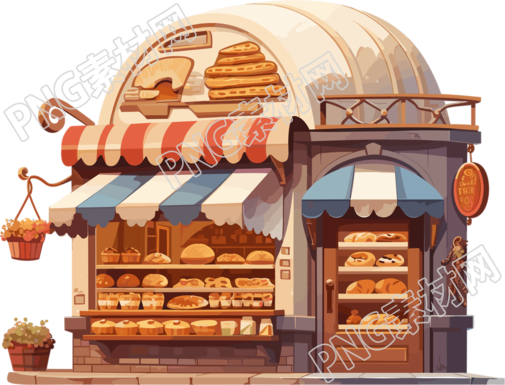 透明背景商用糕点店铺插画素材