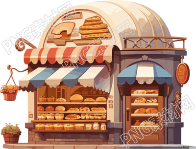 透明背景商用糕点店铺插画素材