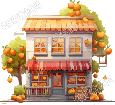 古典建筑风格的秋季水果店高清图形素材