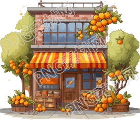 红黄配色秋季水果卡通店铺插画